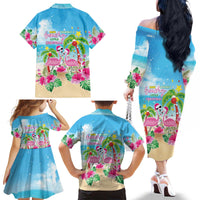 Hawaii Christmas Family Matching Off The Shoulder Long Sleeve Dress and Hawaiian Shirt Deck The Palms Holiday Flamingos LT05 - Wonder Print Shop