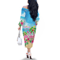 Hawaii Christmas Family Matching Off The Shoulder Long Sleeve Dress and Hawaiian Shirt Deck The Palms Holiday Flamingos LT05 - Wonder Print Shop