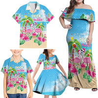 Hawaii Christmas Family Matching Off Shoulder Maxi Dress and Hawaiian Shirt Deck The Palms Holiday Flamingos LT05 - Wonder Print Shop