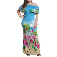 Hawaii Christmas Family Matching Off Shoulder Maxi Dress and Hawaiian Shirt Deck The Palms Holiday Flamingos LT05 - Wonder Print Shop