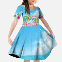 Hawaii Christmas Kid Short Sleeve Dress Deck The Palms Holiday Flamingos LT05 - Wonder Print Shop