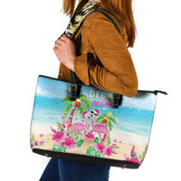 Hawaii Christmas Leather Tote Bag Deck The Palms Holiday Flamingos LT05 - Wonder Print Shop