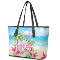 Hawaii Christmas Leather Tote Bag Deck The Palms Holiday Flamingos LT05 - Wonder Print Shop