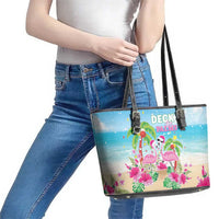 Hawaii Christmas Leather Tote Bag Deck The Palms Holiday Flamingos LT05 - Wonder Print Shop