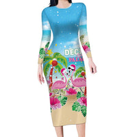 Hawaii Christmas Long Sleeve Bodycon Dress Deck The Palms Holiday Flamingos LT05 - Wonder Print Shop