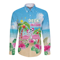 Hawaii Christmas Long Sleeve Button Shirt Deck The Palms Holiday Flamingos LT05 - Wonder Print Shop