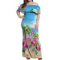 Hawaii Christmas Off Shoulder Maxi Dress Deck The Palms Holiday Flamingos LT05 - Wonder Print Shop