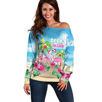 Hawaii Christmas Off Shoulder Sweater Deck The Palms Holiday Flamingos LT05 - Wonder Print Shop