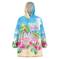 Hawaii Christmas Wearable Blanket Hoodie Deck The Palms Holiday Flamingos LT05 - Wonder Print Shop