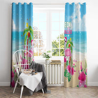 Hawaii Christmas Window Curtain Deck The Palms Holiday Flamingos LT05 - Wonder Print Shop