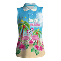 Hawaii Christmas Women Sleeveless Polo Shirt Deck The Palms Holiday Flamingos LT05 - Wonder Print Shop