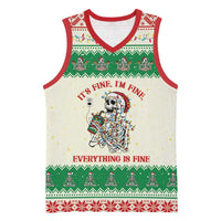 Funny Skeleton Christmas Basketball Jersey It's Fine I'm Fine Everything Is Fine - Wonder Print Shop