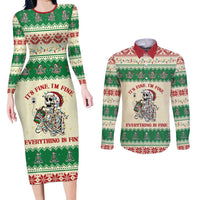 Funny Skeleton Christmas Couples Matching Long Sleeve Bodycon Dress and Long Sleeve Button Shirt It's Fine I'm Fine Everything Is Fine - Wonder Print Shop