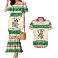 Funny Skeleton Christmas Couples Matching Mermaid Dress and Hawaiian Shirt It's Fine I'm Fine Everything Is Fine - Wonder Print Shop