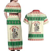 Funny Skeleton Christmas Couples Matching Off Shoulder Maxi Dress and Hawaiian Shirt It's Fine I'm Fine Everything Is Fine - Wonder Print Shop