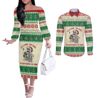Funny Skeleton Christmas Couples Matching Off The Shoulder Long Sleeve Dress and Long Sleeve Button Shirt It's Fine I'm Fine Everything Is Fine - Wonder Print Shop