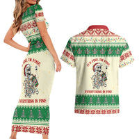 Funny Skeleton Christmas Couples Matching Short Sleeve Bodycon Dress and Hawaiian Shirt It's Fine I'm Fine Everything Is Fine - Wonder Print Shop