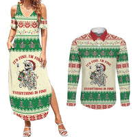 Funny Skeleton Christmas Couples Matching Summer Maxi Dress and Long Sleeve Button Shirt It's Fine I'm Fine Everything Is Fine - Wonder Print Shop