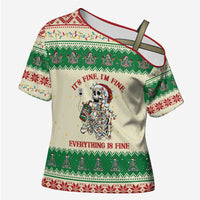 Funny Skeleton Christmas Cross Shoulder Shirt It's Fine I'm Fine Everything Is Fine - Wonder Print Shop