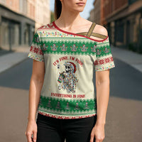 Funny Skeleton Christmas Cross Shoulder Shirt It's Fine I'm Fine Everything Is Fine - Wonder Print Shop