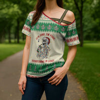 Funny Skeleton Christmas Cross Shoulder Shirt It's Fine I'm Fine Everything Is Fine - Wonder Print Shop