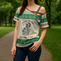 Funny Skeleton Christmas Cross Shoulder Shirt It's Fine I'm Fine Everything Is Fine - Wonder Print Shop