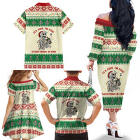 Funny Skeleton Christmas Family Matching Off The Shoulder Long Sleeve Dress and Hawaiian Shirt It's Fine I'm Fine Everything Is Fine - Wonder Print Shop