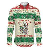Funny Skeleton Christmas Family Matching Off The Shoulder Long Sleeve Dress and Hawaiian Shirt It's Fine I'm Fine Everything Is Fine - Wonder Print Shop