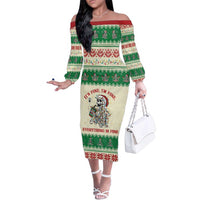 Funny Skeleton Christmas Family Matching Off The Shoulder Long Sleeve Dress and Hawaiian Shirt It's Fine I'm Fine Everything Is Fine - Wonder Print Shop