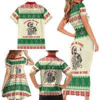 Funny Skeleton Christmas Family Matching Short Sleeve Bodycon Dress and Hawaiian Shirt It's Fine I'm Fine Everything Is Fine - Wonder Print Shop