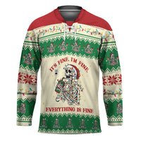 Funny Skeleton Christmas Hockey Jersey It's Fine I'm Fine Everything Is Fine - Wonder Print Shop