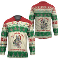 Funny Skeleton Christmas Hockey Jersey It's Fine I'm Fine Everything Is Fine - Wonder Print Shop