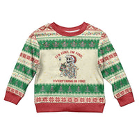 Funny Skeleton Christmas Kid Ugly Christmas Sweater It's Fine I'm Fine Everything Is Fine - Wonder Print Shop