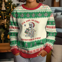 Funny Skeleton Christmas Kid Ugly Christmas Sweater It's Fine I'm Fine Everything Is Fine - Wonder Print Shop