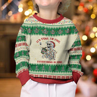 Funny Skeleton Christmas Kid Ugly Christmas Sweater It's Fine I'm Fine Everything Is Fine - Wonder Print Shop