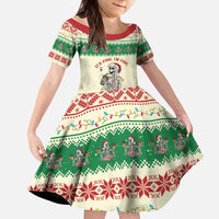 Funny Skeleton Christmas Kid Short Sleeve Dress It's Fine I'm Fine Everything Is Fine - Wonder Print Shop