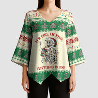 Funny Skeleton Christmas Kimono Sleeve Blouse It's Fine I'm Fine Everything Is Fine - Wonder Print Shop