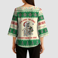 Funny Skeleton Christmas Kimono Sleeve Blouse It's Fine I'm Fine Everything Is Fine - Wonder Print Shop