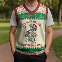 Funny Skeleton Christmas Knitted V-Neck Vest It's Fine I'm Fine Everything Is Fine - Wonder Print Shop