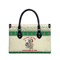 Funny Skeleton Christmas Leather Bag It's Fine I'm Fine Everything Is Fine - Wonder Print Shop