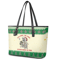 Funny Skeleton Christmas Leather Tote Bag It's Fine I'm Fine Everything Is Fine - Wonder Print Shop