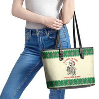 Funny Skeleton Christmas Leather Tote Bag It's Fine I'm Fine Everything Is Fine - Wonder Print Shop