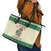 Funny Skeleton Christmas Leather Tote Bag It's Fine I'm Fine Everything Is Fine - Wonder Print Shop