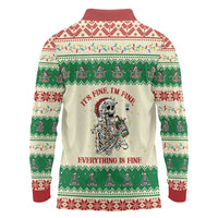 Funny Skeleton Christmas Long Sleeve Polo Shirt It's Fine I'm Fine Everything Is Fine - Wonder Print Shop