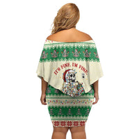 Funny Skeleton Christmas Off Shoulder Short Dress It's Fine I'm Fine Everything Is Fine - Wonder Print Shop