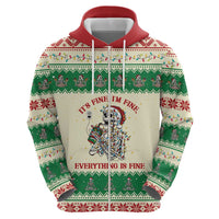 Funny Skeleton Christmas Zip Hoodie It's Fine I'm Fine Everything Is Fine - Wonder Print Shop