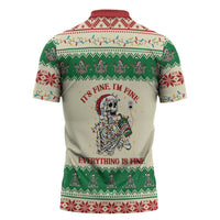 Funny Skeleton Christmas Zipper Polo Shirt It's Fine I'm Fine Everything Is Fine - Wonder Print Shop