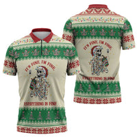 Funny Skeleton Christmas Zipper Polo Shirt It's Fine I'm Fine Everything Is Fine - Wonder Print Shop