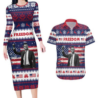 Freedom Charlie Kirk Tribute Christmas Couples Matching Long Sleeve Bodycon Dress and Hawaiian Shirt American Flag - Wonder Print Shop