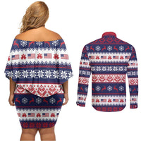 Freedom Charlie Kirk Tribute Christmas Couples Matching Off Shoulder Short Dress and Long Sleeve Button Shirt American Flag - Wonder Print Shop